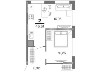 2-ком. квартира на продажу, 46.6 м2, Рязань, ЖК Метропарк