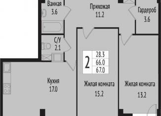 2-комнатная квартира на продажу, 66 м2, Ленинградская область, Севастопольская улица, 2к1