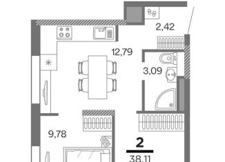 Продажа 2-ком. квартиры, 38.1 м2, Рязань, Московский район