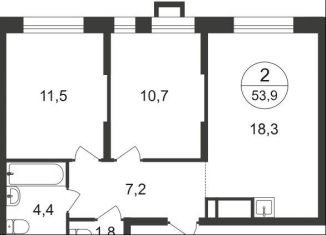 Продам 2-ком. квартиру, 53.9 м2, Москва, 7-я фаза, к1