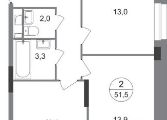 Продается 2-комнатная квартира, 51.5 м2, Московский