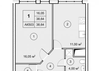 Продажа 1-ком. квартиры, 38.7 м2, Московская область