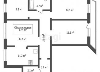 4-комнатная квартира на продажу, 87.4 м2, рабочий посёлок Краснообск, 2-й микрорайон, 224