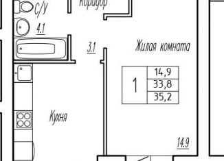 1-ком. квартира на продажу, 33.8 м2, Самарская область