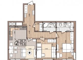 Продается 2-ком. квартира, 75.6 м2, Рязань, 2-й Мервинский проезд, 9А