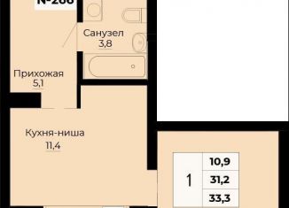 Однокомнатная квартира на продажу, 33.3 м2, Екатеринбург, ЖК Ольховский Парк