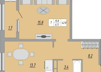 1-комнатная квартира на продажу, 42.8 м2, Оренбургская область, жилой комплекс Осенний Лист, 6