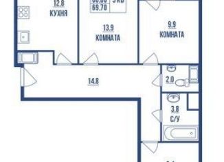 Продажа трехкомнатной квартиры, 69.7 м2, Санкт-Петербург, ЖК Ультра Сити, Комендантский проспект