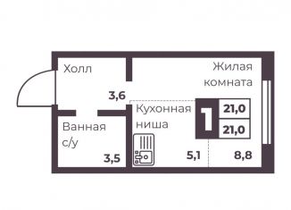 1-комнатная квартира на продажу, 21 м2, Челябинск, Тракторозаводский район