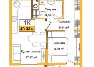 Продается 1-комнатная квартира, 40.3 м2, Симферополь, улица Батурина, 133, Центральный район