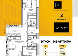 Продается 2-комнатная квартира, 64.7 м2, Калуга, Октябрьский округ, Счастливая улица