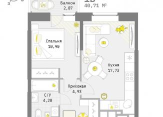 Однокомнатная квартира на продажу, 40.7 м2, Тульская область