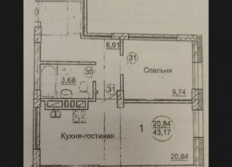 2-комнатная квартира на продажу, 45.2 м2, Новосибирск, Гурьевская улица, 181/4, ЖК Гурьевский