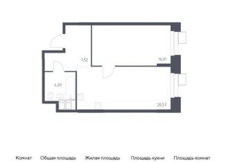 Продается 1-комнатная квартира, 48.7 м2, Москва, многофункциональный комплекс Тропарево Парк, к2.2