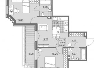2-комнатная квартира на продажу, 71.6 м2, Санкт-Петербург, проспект Шаумяна, 14, ЖК Альтер
