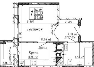 Продам однокомнатную квартиру, 34.7 м2, Калуга, Азаровская улица, 40к4, ЖК Марс