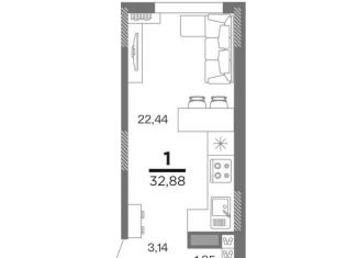 1-комнатная квартира на продажу, 32.9 м2, Рязань, ЖК Метропарк