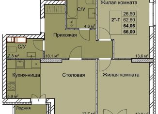 2-комнатная квартира на продажу, 64.1 м2, Нижний Новгород