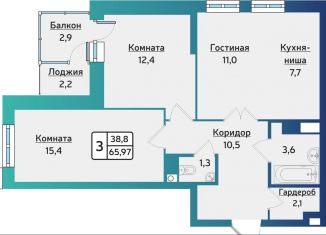 Продажа 3-комнатной квартиры, 66.4 м2, Удмуртия, жилой комплекс Форест, 5
