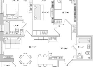 Продам 3-ком. квартиру, 97.4 м2, Санкт-Петербург, ЖК Чёрная Речка