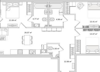 Продаю 3-ком. квартиру, 93.5 м2, Санкт-Петербург, ЖК Чёрная Речка