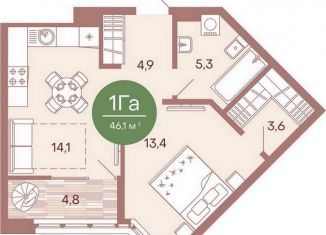 1-комнатная квартира на продажу, 46.1 м2, Пенза, жилой комплекс Норвуд, с6, Железнодорожный район