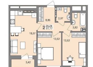 Продаю 2-ком. квартиру, 60.5 м2, Свердловская область