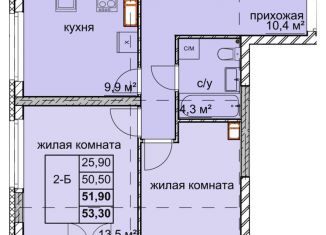 Продажа двухкомнатной квартиры, 51.9 м2, Нижний Новгород, улица Дружаева, 30, метро Автозаводская