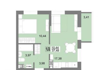 Продается однокомнатная квартира, 37.5 м2, Екатеринбург, ЖК Шолохов