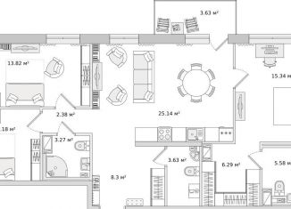 Продам 3-комнатную квартиру, 96.6 м2, Санкт-Петербург, ЖК Чёрная Речка