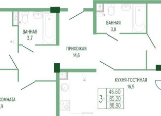 Продажа 3-комнатной квартиры, 88.9 м2, Краснодар, Прикубанский округ