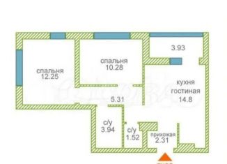 Продаю 2-ком. квартиру, 52.3 м2, деревня Патрушева