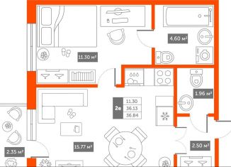 Продам 1-комнатную квартиру, 36.8 м2, Пушкин, ЖК Ап-квартал Пушкинский, улица Архитектора Данини, 23к1