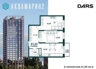 Продается двухкомнатная квартира, 61.3 м2, Ульяновск, жилой комплекс Аквамарин-2, 3