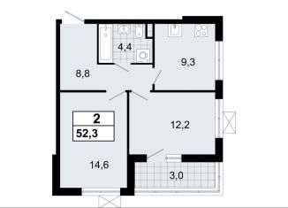 Продажа 2-ком. квартиры, 52.3 м2, Ленинградская область, микрорайон Южный, 3.2