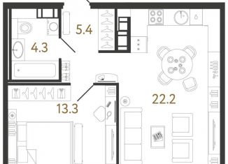 Продам 1-комнатную квартиру, 45.2 м2, Санкт-Петербург, Фрунзенский район