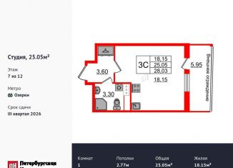 Продается квартира студия, 25.1 м2, Санкт-Петербург, Приморский район