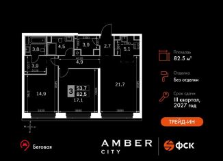 Продам 3-комнатную квартиру, 82.5 м2, Москва, 3-й Хорошёвский проезд, 3Ас17, ЖК Хорошёвский