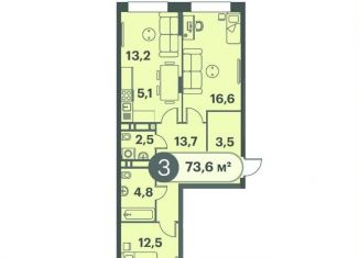 3-комнатная квартира на продажу, 73.6 м2, Красноярск, Кировский район