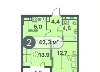 Продам двухкомнатную квартиру, 42.3 м2, Красноярск, Кировский район