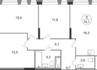 Продам трехкомнатную квартиру, 74.1 м2, Москва