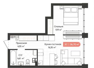 1-комнатная квартира на продажу, 36.9 м2, Новосибирская область, Ленинградская улица, 342