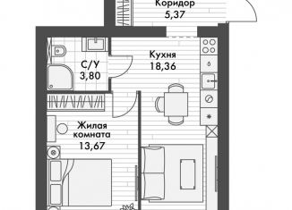 1-ком. квартира на продажу, 33.8 м2, поселок Октябрьский