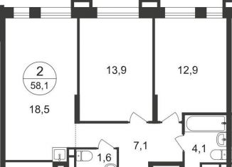 Продается 2-ком. квартира, 58.1 м2, Москва, 7-я фаза, к1