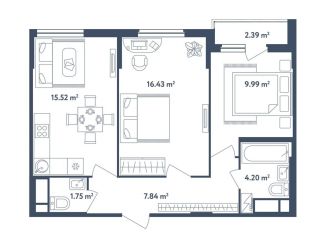 Продам 2-ком. квартиру, 56.9 м2, поселок Мещерино