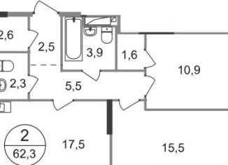 Продажа 2-ком. квартиры, 62.3 м2, Москва