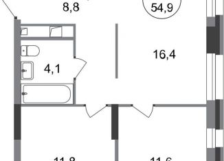 Двухкомнатная квартира на продажу, 54.9 м2, Москва