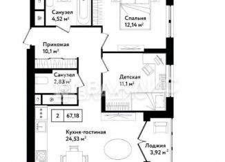 Продам двухкомнатную квартиру, 67.2 м2, Тула, улица Седова, 26к1, ЖК Фамилия