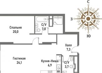 Продажа 2-комнатной квартиры, 69 м2, Москва, Рубцовско-Дворцовая улица, 4, район Сокольники