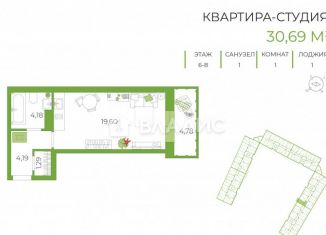 Продаю квартиру студию, 30.6 м2, Тула, Самоварная улица, 10